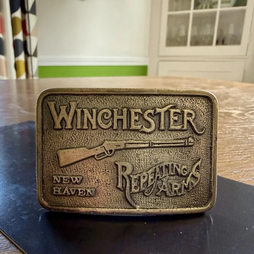 Winchester Repeating Arms Newhaven Conn. Brass Belt Buckle VTG 2.5